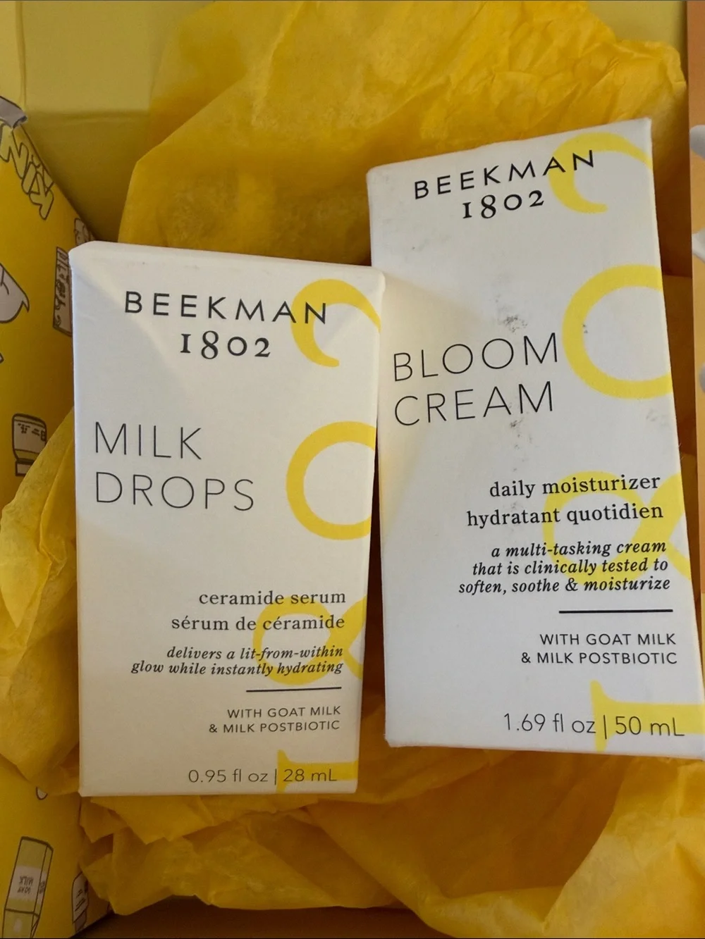 New Beekman 1802 Bloom Cream & Milk Drops Skincare PR box